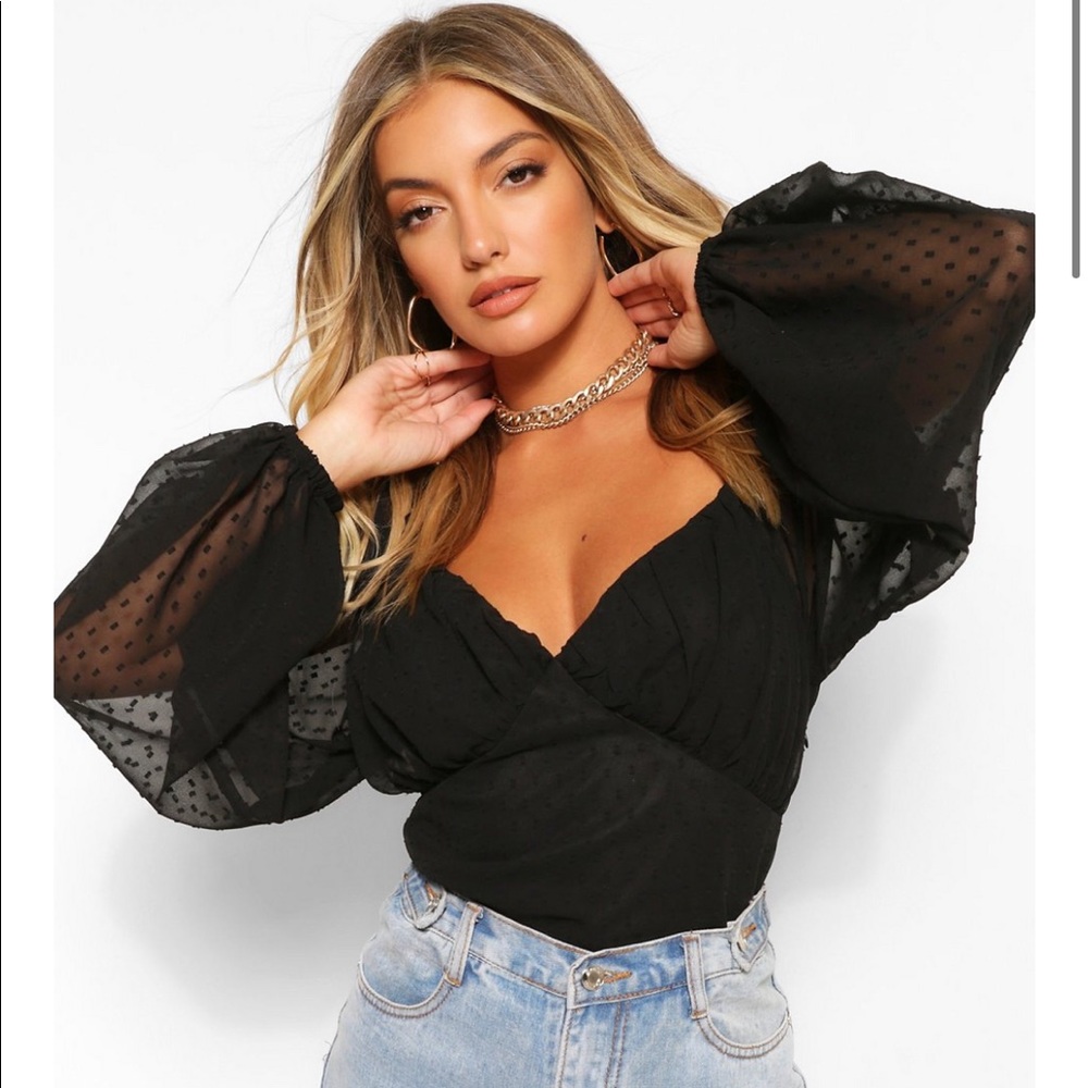 boohoo black mesh sleeve top